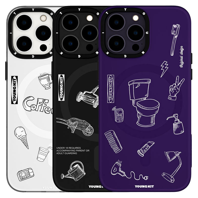 Apple iPhone 14 Pro Max Kılıf M-safe Şarj Özellikli Desenli Youngkit Plaything Serisi Kapak Mor