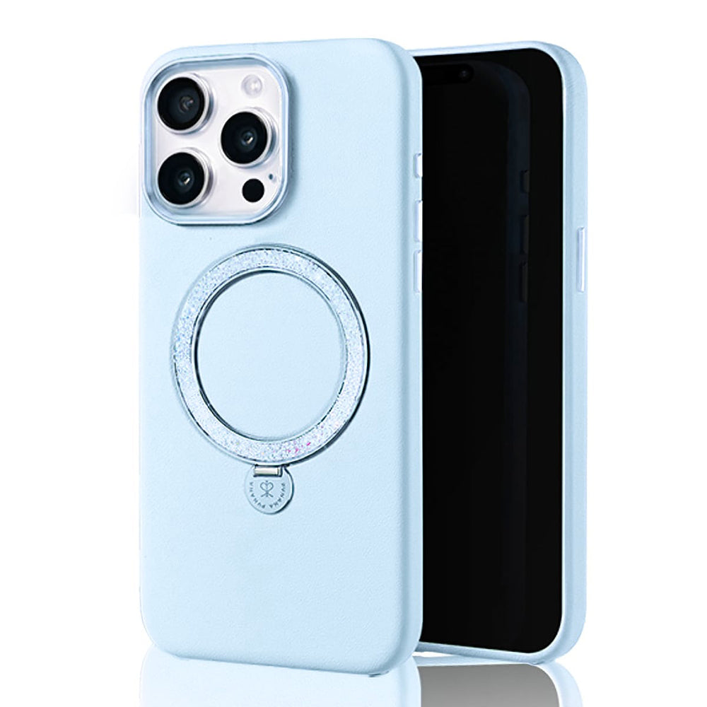 Apple iPhone 14 Pro Max Kılıf M-safe Şarj Özellikli Standlı Suni Deri Tasarımlı Pynana Dancing Circle Serisi Kapak Lila