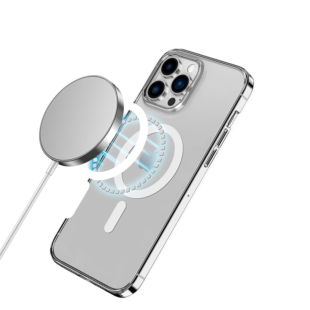 Apple iPhone 14 Pro Max Kılıf M-safe Şarj Özellikli Transparan Sert PC Wlons Pita Kapak Renksiz