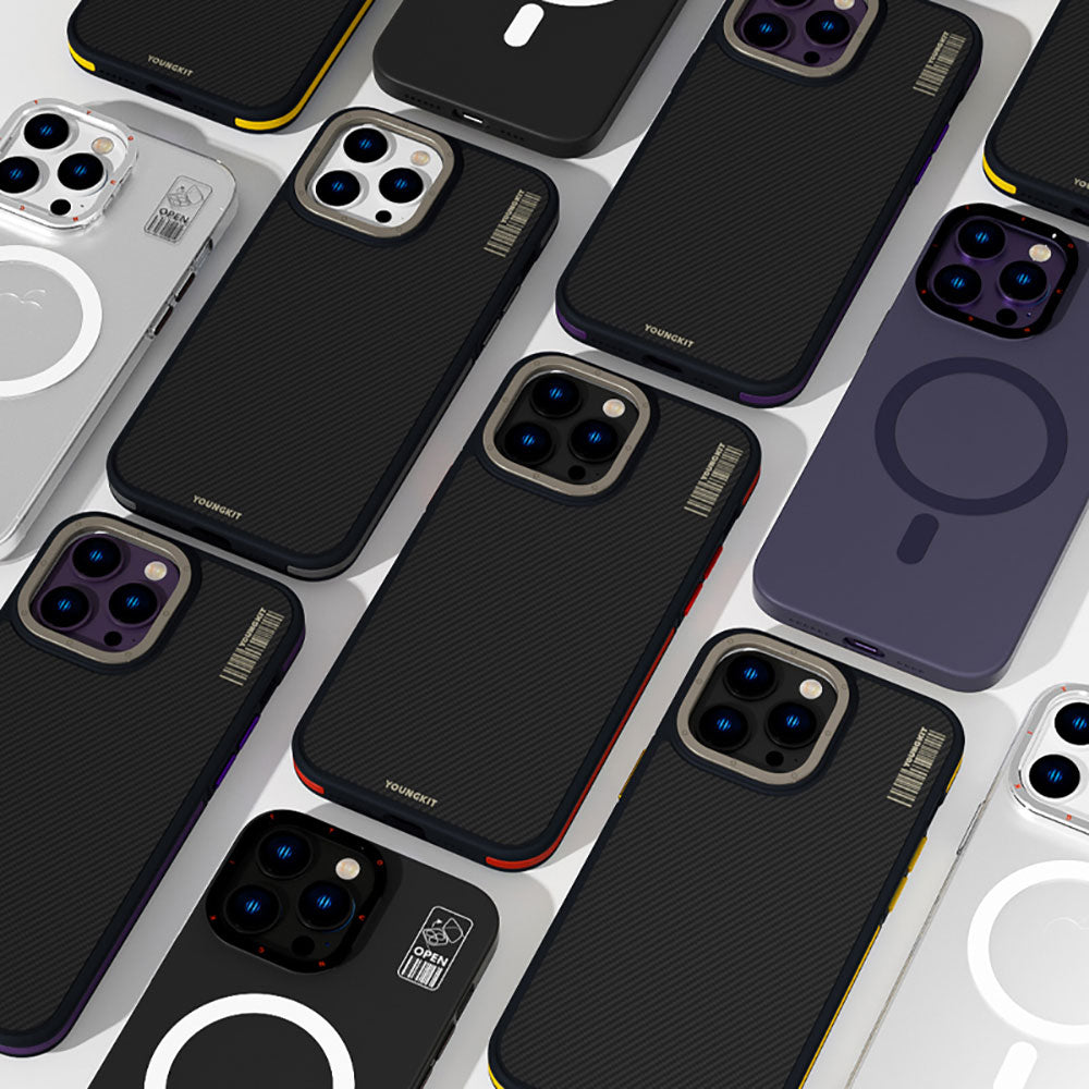 Apple iPhone 14 Pro Max Kılıf M-safe Şarj Özellikli YoungKit 600D Kevlar Kapak Sarı