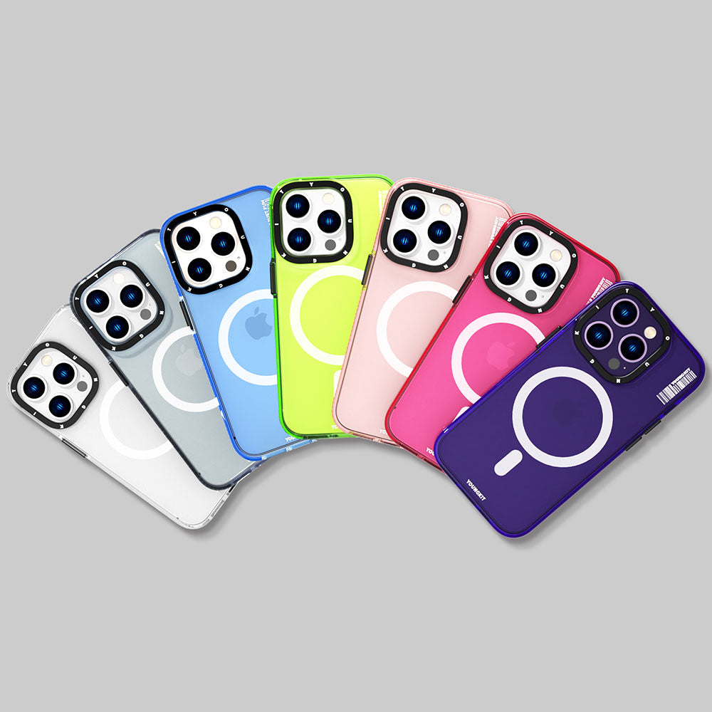 Apple iPhone 14 Pro Max Kılıf M-safe Şarj Özellikli YoungKit Crystal Color Serisi Kapak Mavi