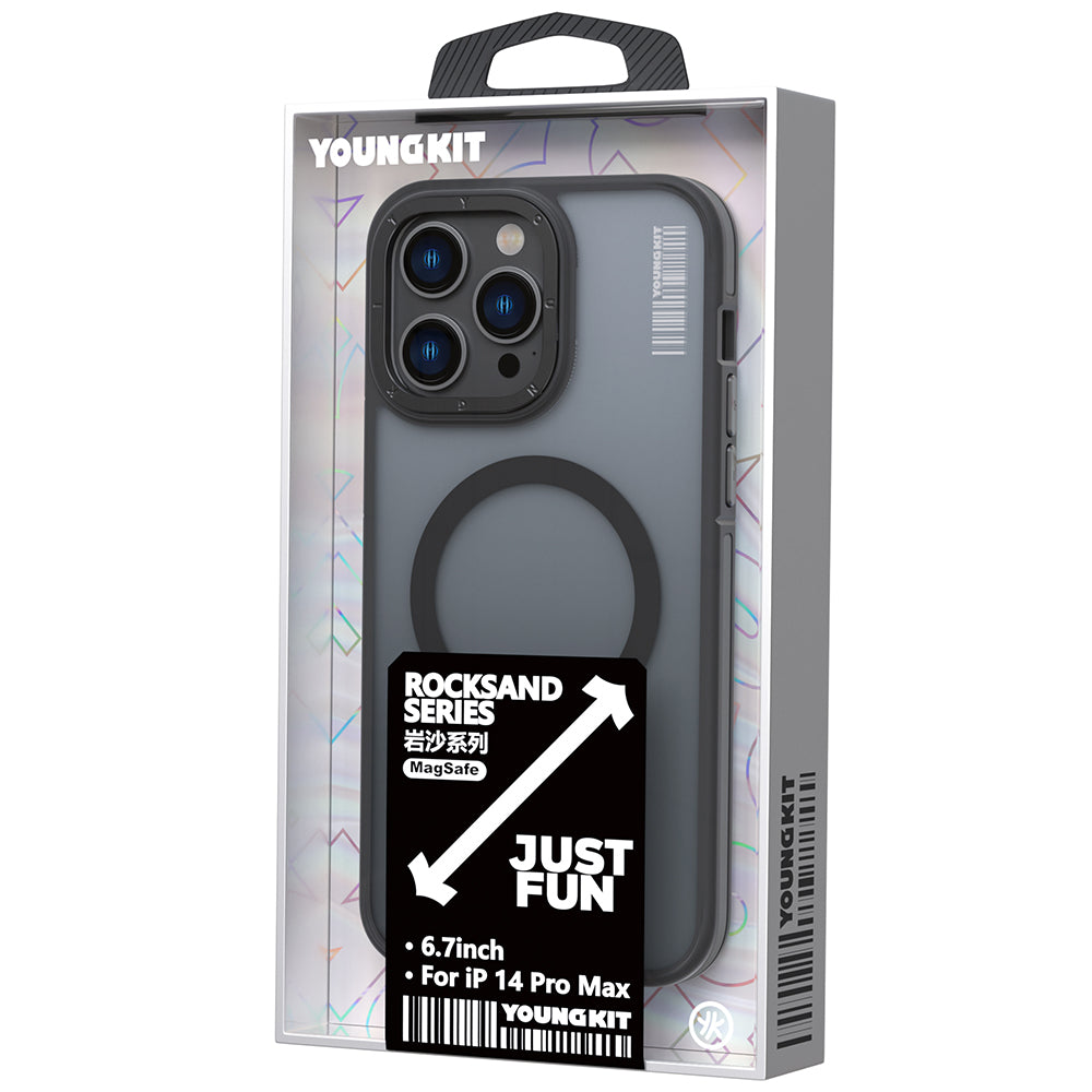 Apple iPhone 14 Pro Max Kılıf M-safe Şarj Özellikli Youngkit Rock Sand Serisi Kapak Derin Mor