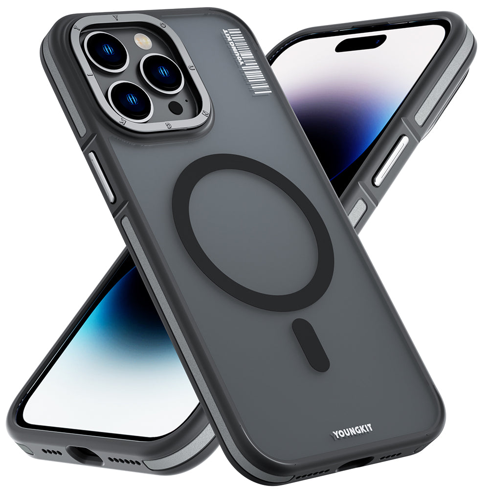 Apple iPhone 14 Pro Max Kılıf M-safe Şarj Özellikli Youngkit Rock Sand Serisi Kapak Gri