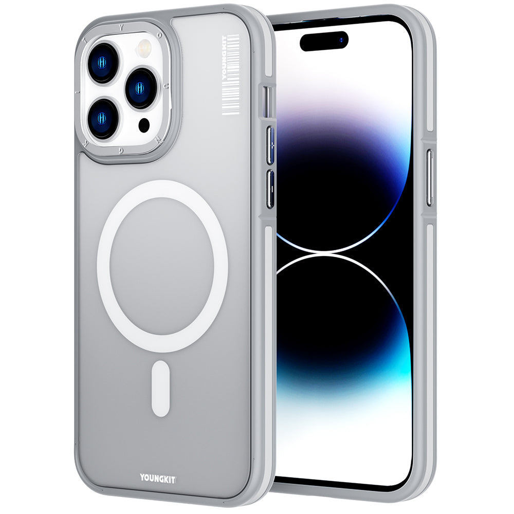 Apple iPhone 14 Pro Max Kılıf M-safe Şarj Özellikli Youngkit Rock Sand Serisi Kapak Gri