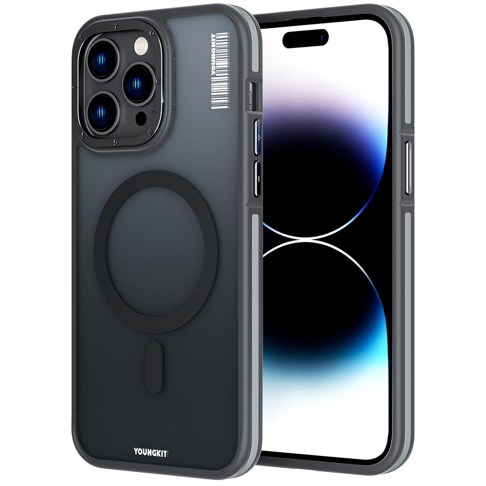 Apple iPhone 14 Pro Max Kılıf M-safe Şarj Özellikli Youngkit Rock Sand Serisi Kapak Siyah