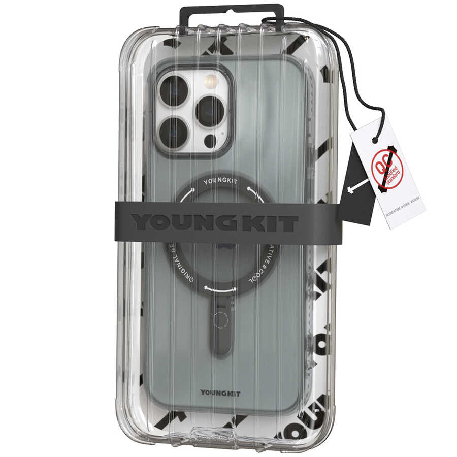 Apple iPhone 14 Pro Max Kılıf M-safe Şarj Özellikli Youngkit Rock Serisi Kapak Beyaz