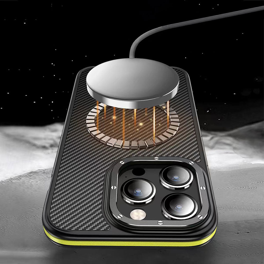 Apple iPhone 14 Pro Max Kılıf Mat Transparan Karbon Fiber Görünümlü Wlons Marin Kapak Siyah