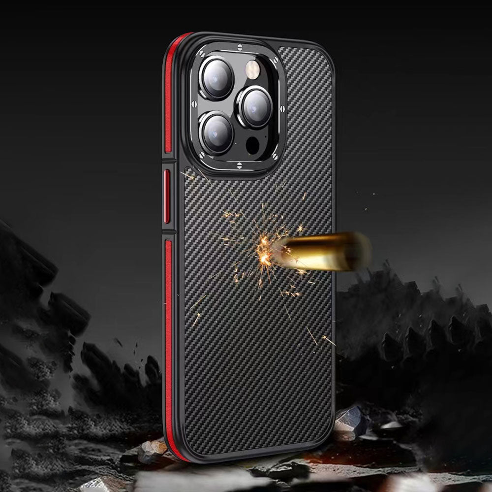 Apple iPhone 14 Pro Max Kılıf Mat Transparan Karbon Fiber Görünümlü Wlons Marin Kapak Derin Mor