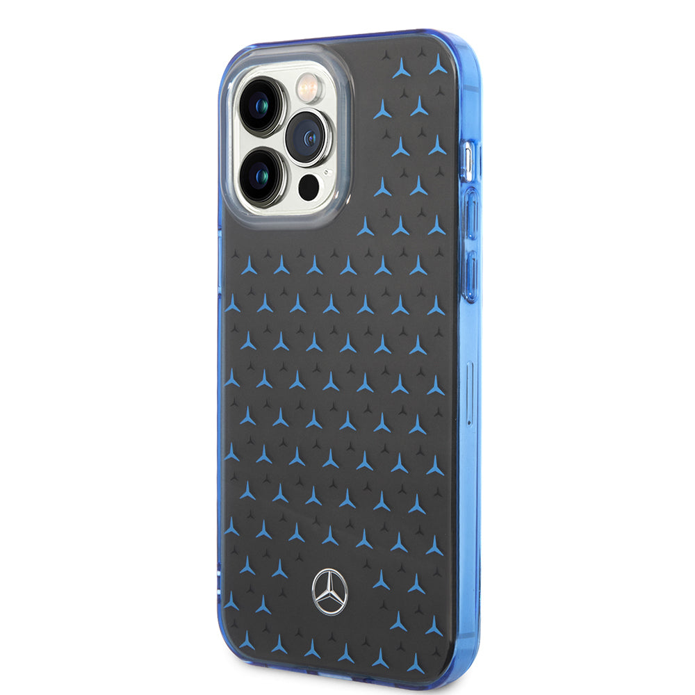 Apple iPhone 14 Pro Max Kılıf Mercedes Benz Çift Katmanlı Yıldız Desenli Dizayn Kapak Siyah-Gümüş