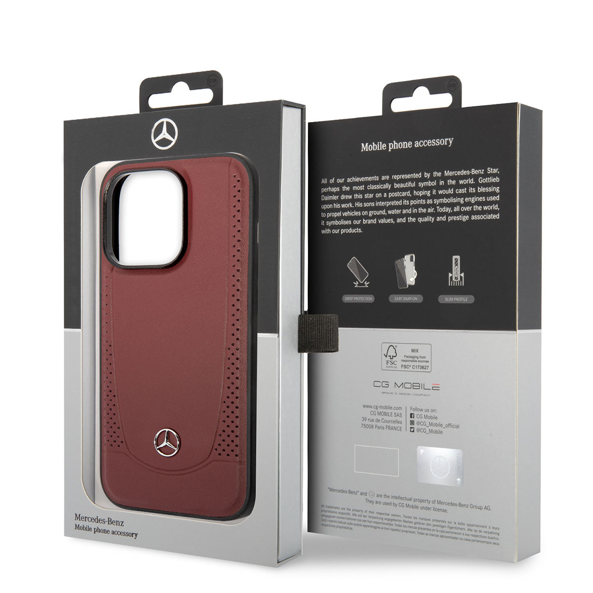 Apple iPhone 14 Pro Max Kılıf Mercedes Benz M-safe Şarj Özellikli Urban Deri Kapak Kırmızı