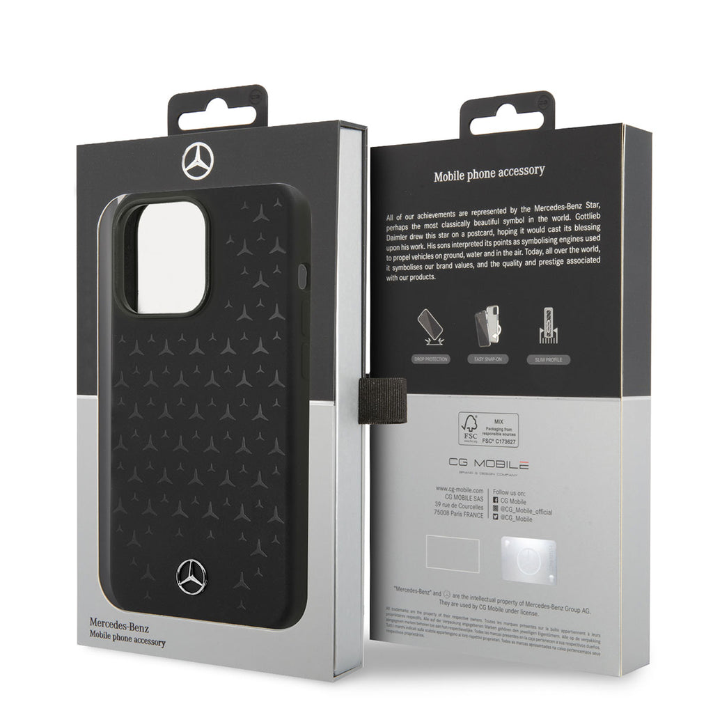 Apple iPhone 14 Pro Max Kılıf Mercedes Benz M-safe Şarj Özellikli Yıldızlı Dizayn Silikon Kapak Siyah