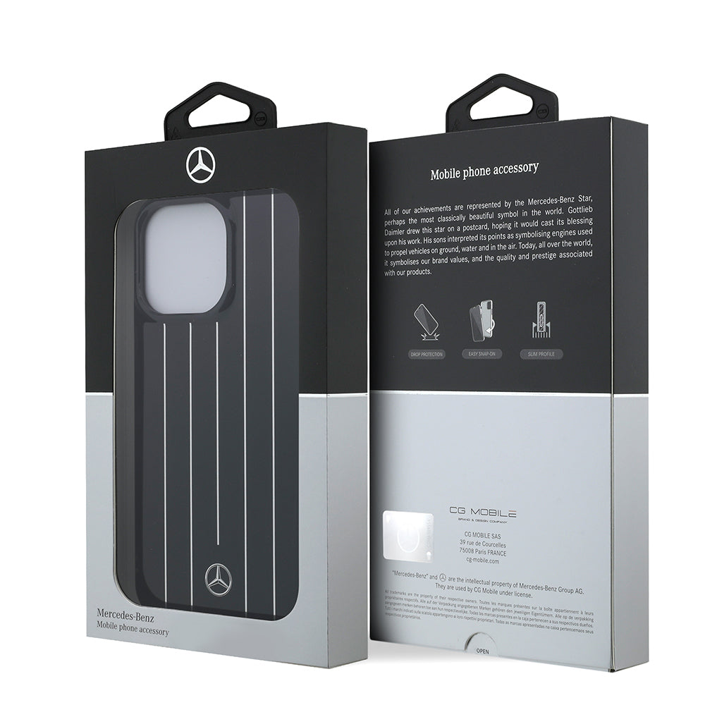 Apple iPhone 14 Pro Max Kılıf Mercedes Benz Orjinal Lisanslı New Urban 3 Sert PC Paralel Çizgi Desenli Kapak Siyah