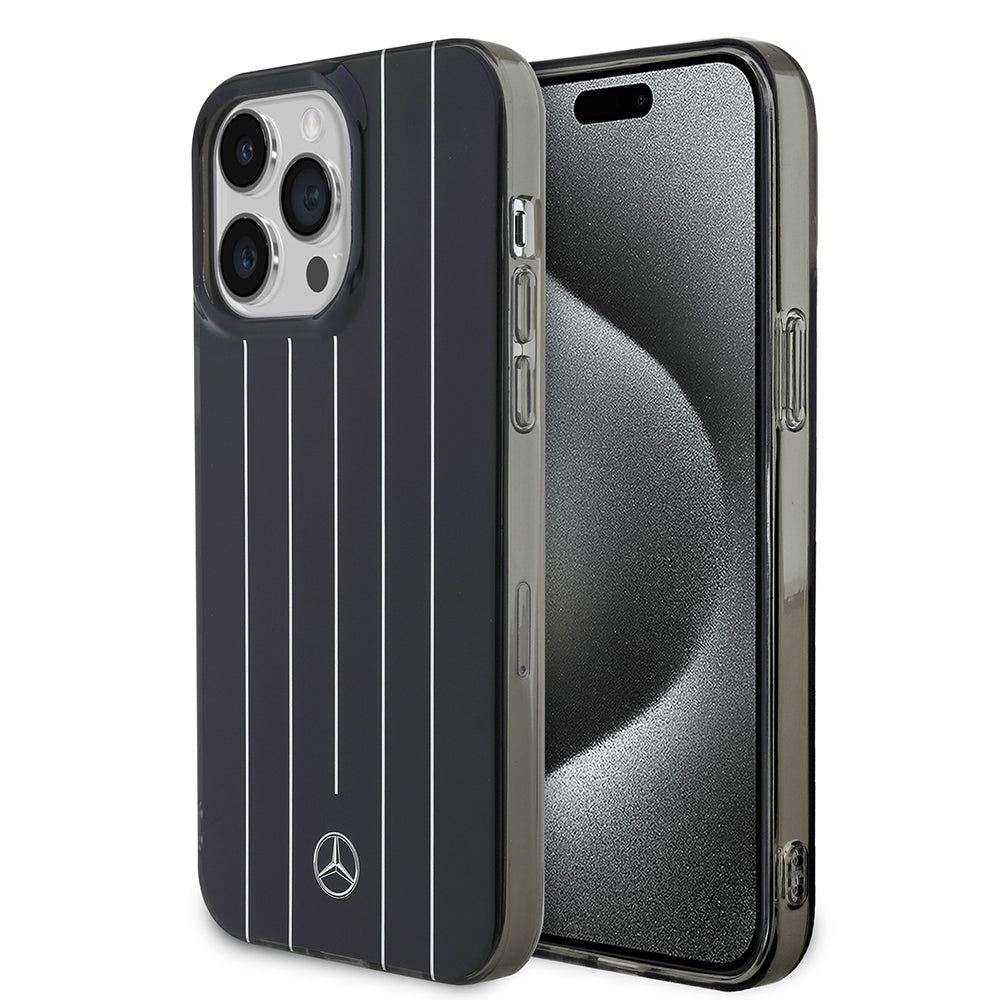 Apple iPhone 14 Pro Max Kılıf Mercedes Benz Orjinal Lisanslı New Urban 3 Sert PC Paralel Çizgi Desenli Kapak Siyah