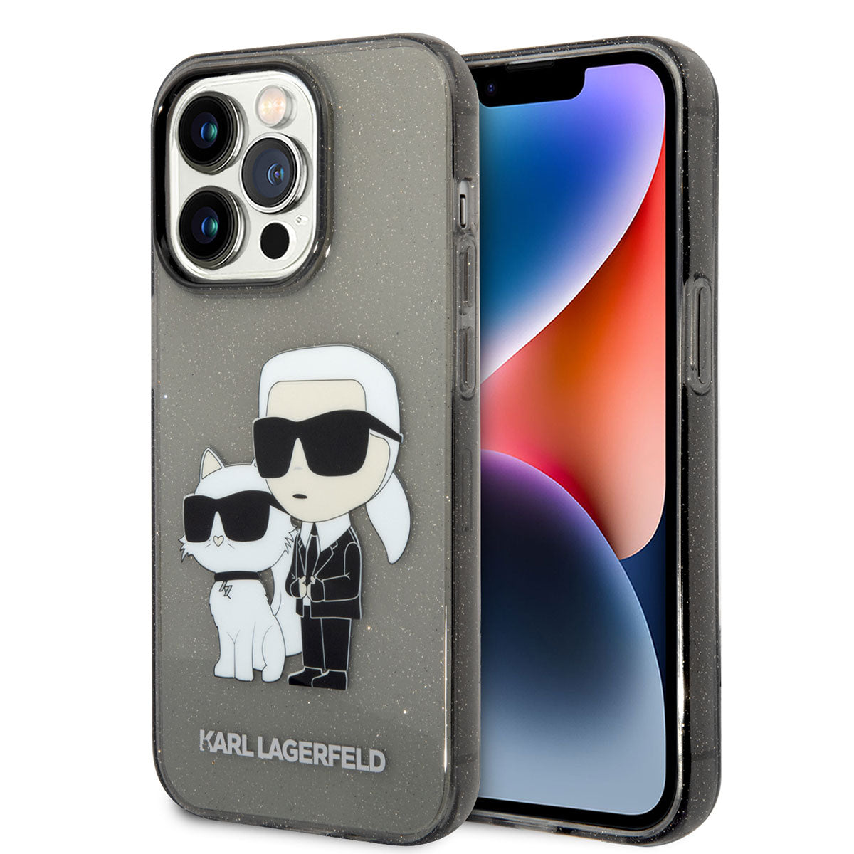 Apple iPhone 14 Pro Max Kılıf Karl Lagerfeld Transparan Simli K&C Dizayn Kapak Siyah