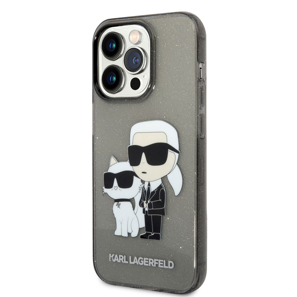 Apple iPhone 14 Pro Max Kılıf Karl Lagerfeld Transparan Simli K&C Dizayn Kapak Siyah