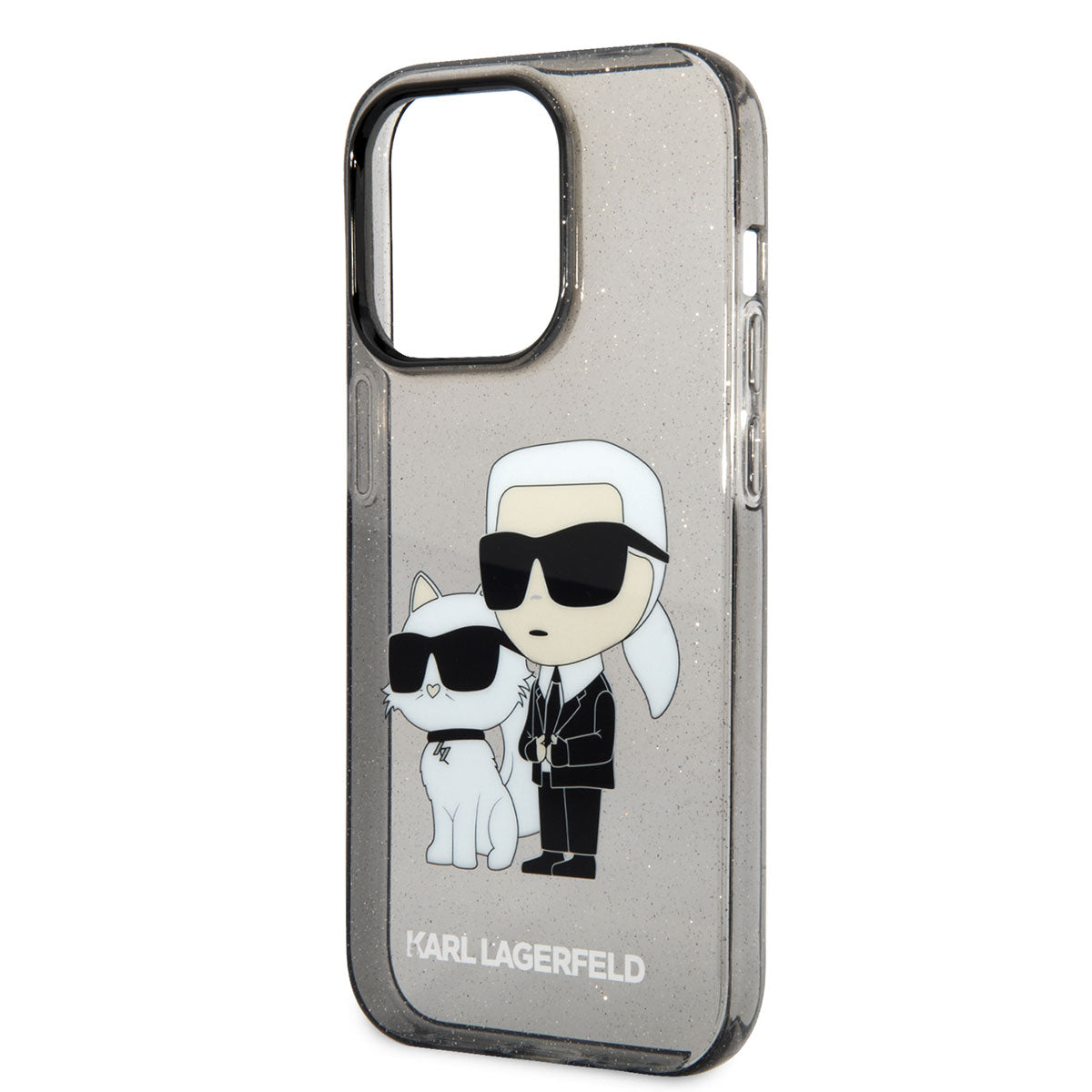 Apple iPhone 14 Pro Max Kılıf Karl Lagerfeld Transparan Simli K&C Dizayn Kapak Siyah