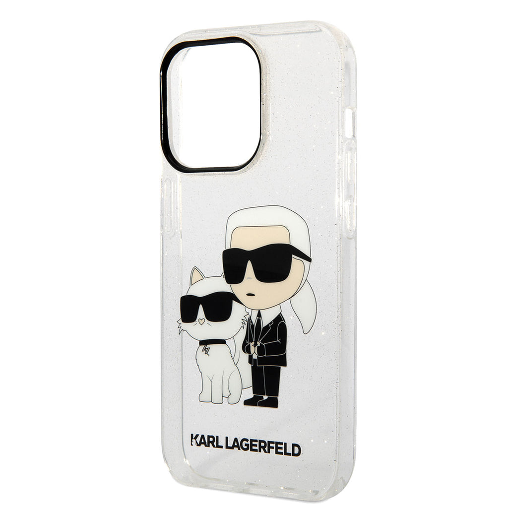 Apple iPhone 14 Pro Max Kılıf Karl Lagerfeld Transparan Simli K&C Dizayn Kapak Siyah