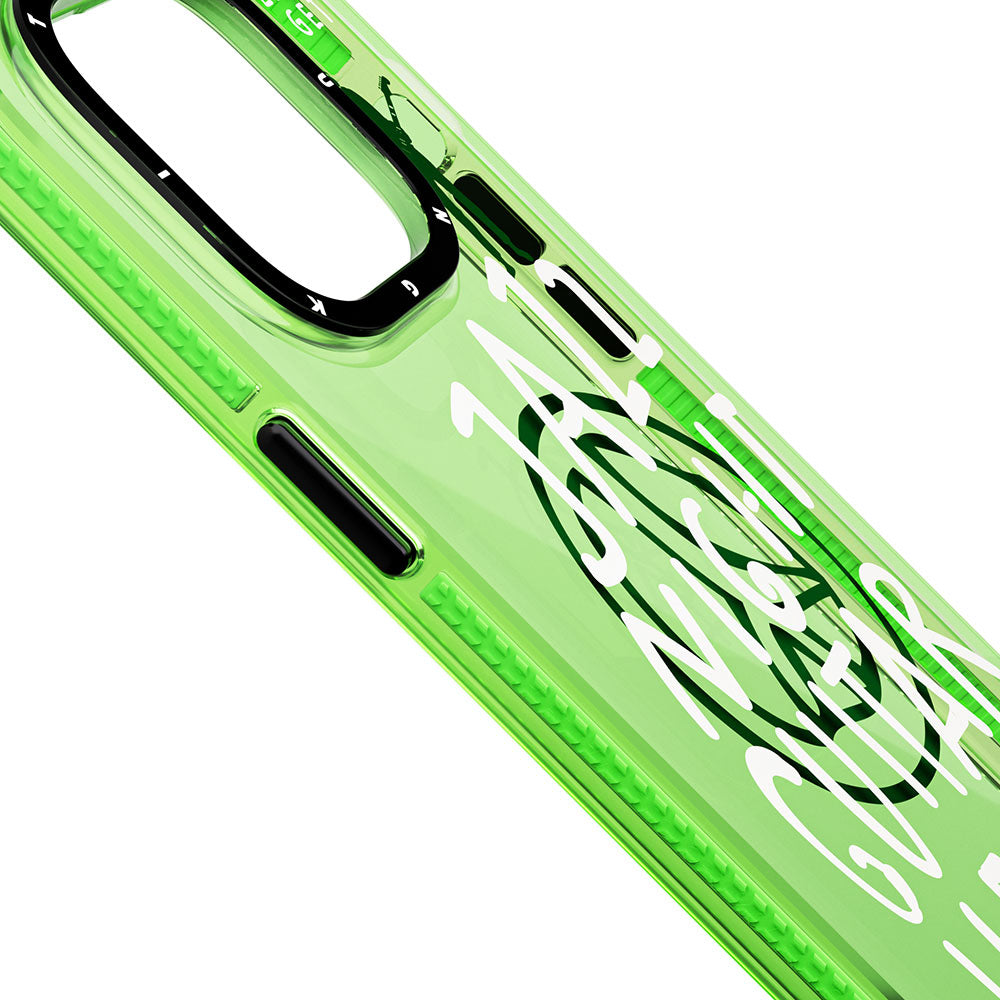 Apple iPhone 14 Pro Max Kılıf Şeffaf Renkli Yazı Temalı Tasarım YoungKit Jazz Serisi Kapak Yeşil