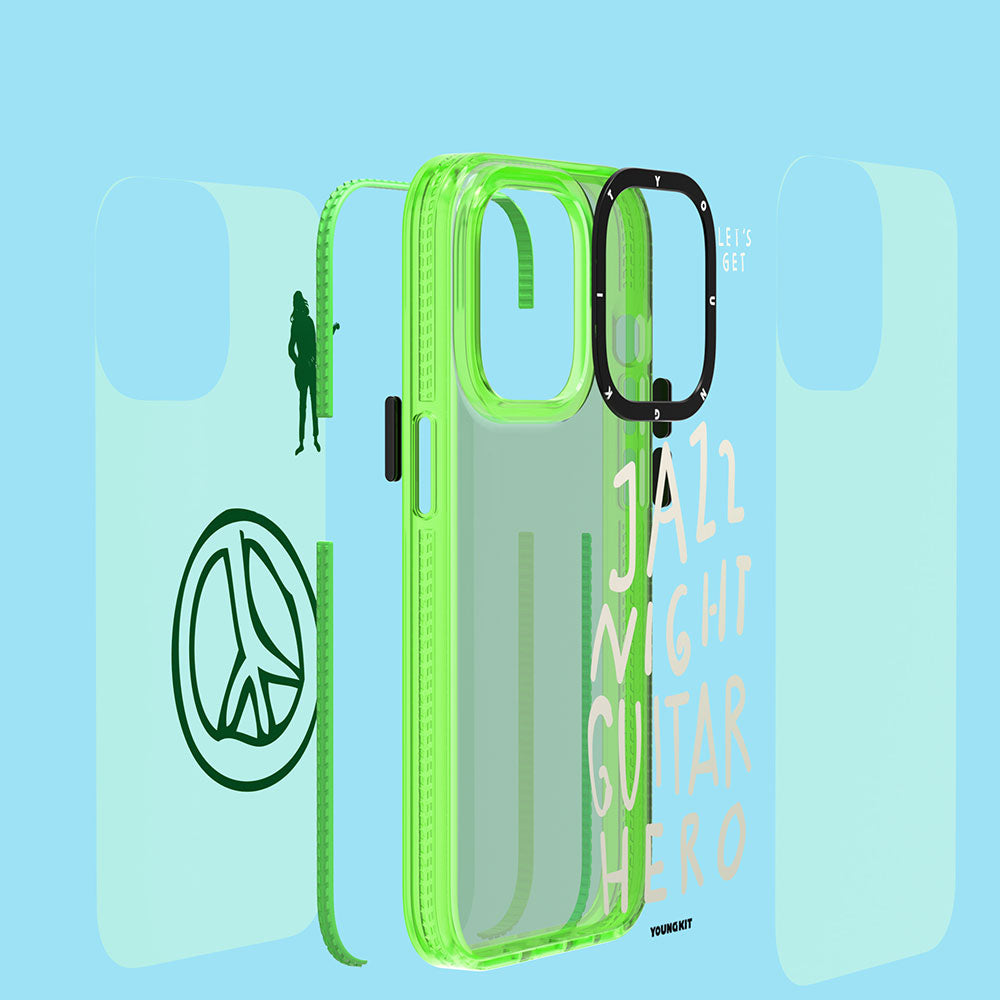Apple iPhone 14 Pro Max Kılıf Şeffaf Renkli Yazı Temalı Tasarım YoungKit Jazz Serisi Kapak Yeşil