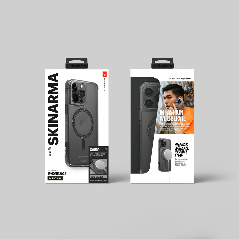 Apple iPhone 14 Pro Max Kılıf SkinArma Şeffaf Airbag Tasarımlı M-safe Şarj Özellikli Saido Kapak Füme