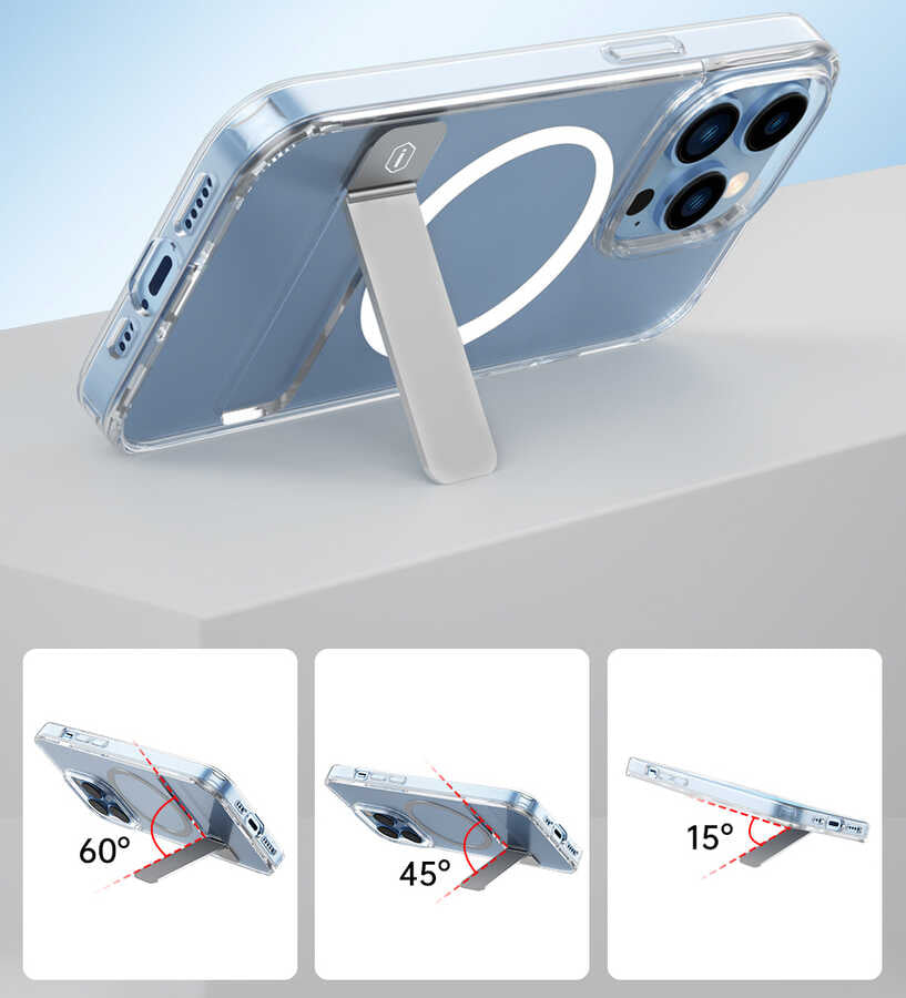 Apple iPhone 14 Pro Max Kılıf Standlı M-safe Wireless Şarj Özellikli Wiwu Aurora Serisi Kapak Renksiz