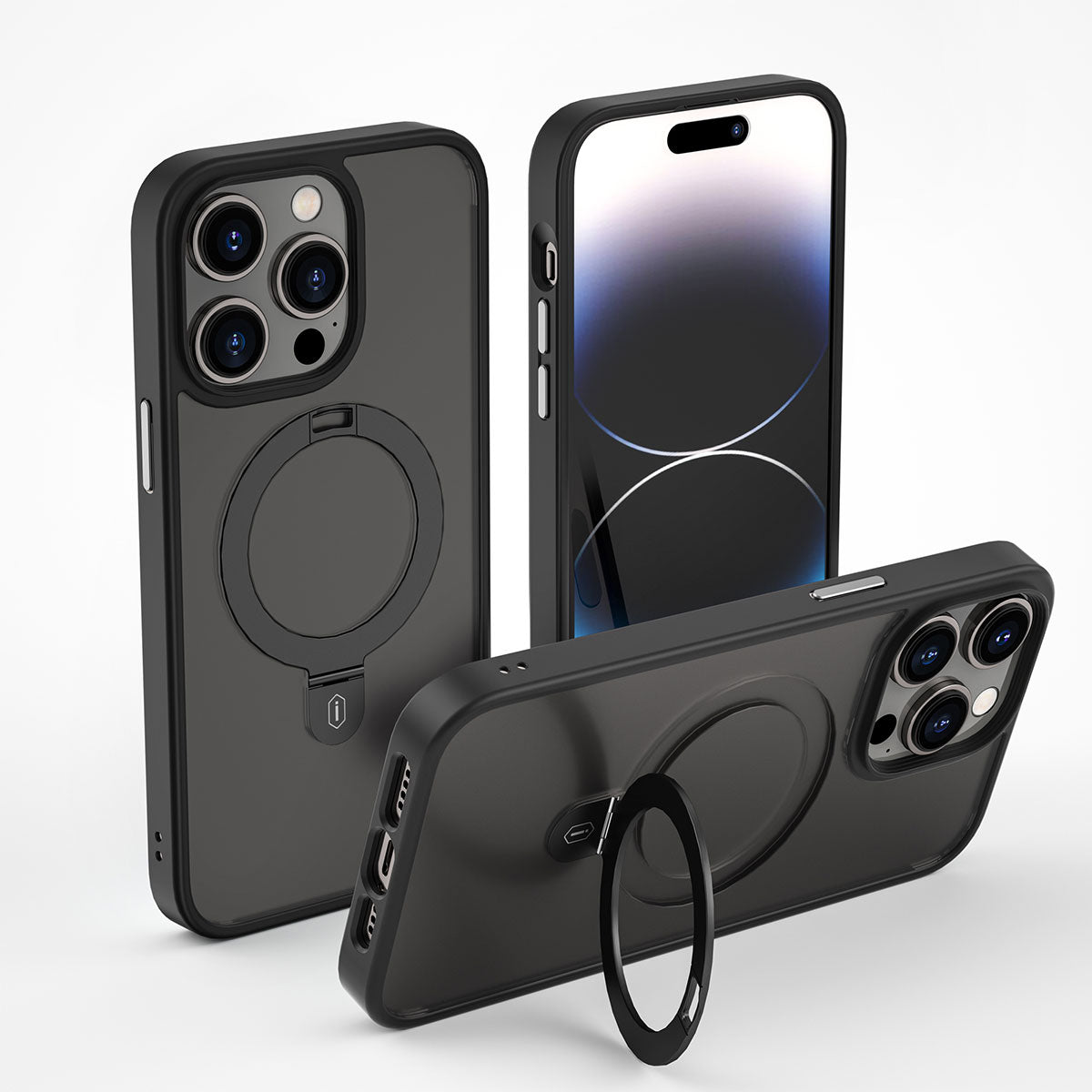 Apple iPhone 14 Pro Max Kılıf Wiwu ZMM-010 M-safe Şarj Özellikli Parmak İzi Bırakmayan Mat Transparan Standlı Kapak Derin Mor