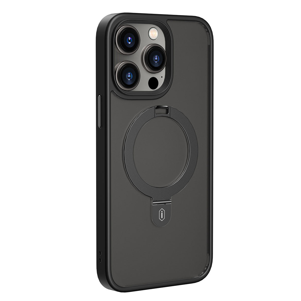 Apple iPhone 14 Pro Max Kılıf Wiwu ZMM-010 M-safe Şarj Özellikli Parmak İzi Bırakmayan Mat Transparan Standlı Kapak Siyah