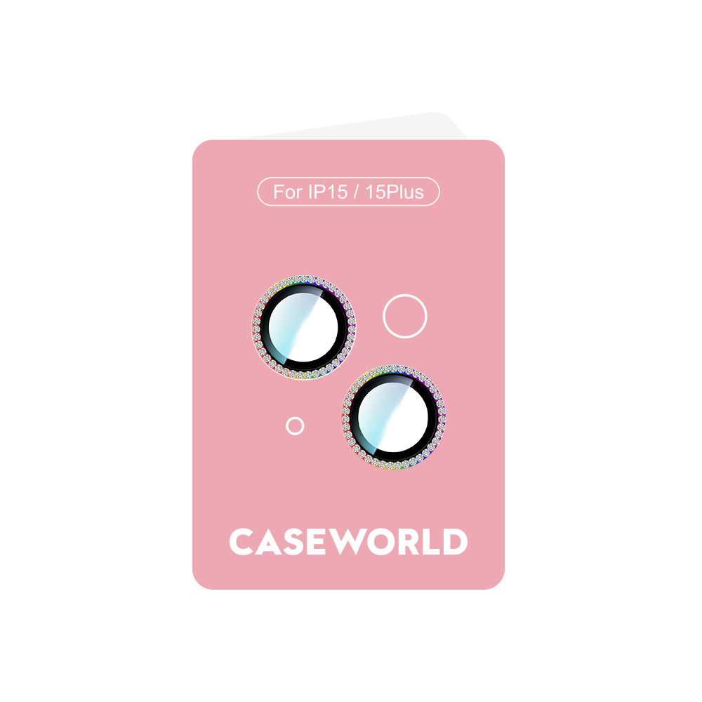 Apple iPhone 15 CaseWorld Alloy Sparkling Diamond Serisi Taşlı Lens Koruyucu Colorful