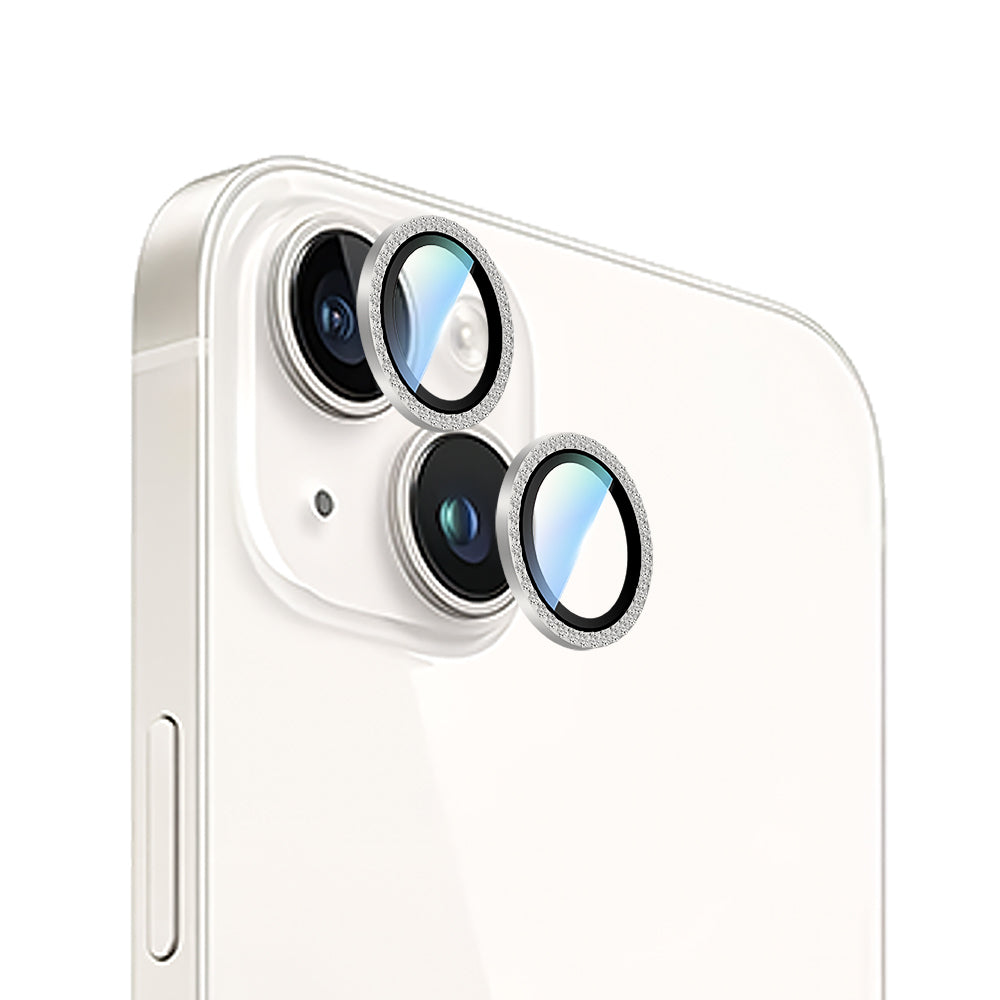 Apple iPhone 15 CaseWorld Alloy Sparkling Diamond Serisi Taşlı Lens Koruyucu Gümüş