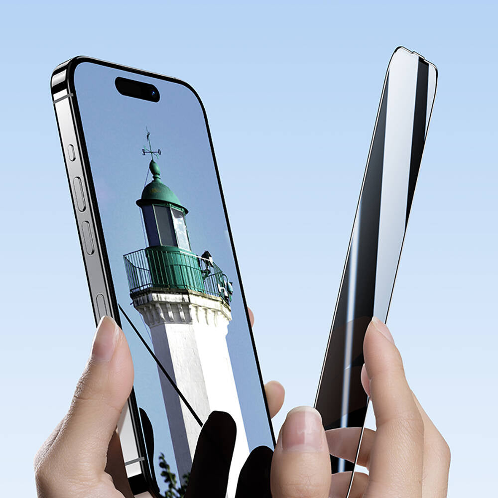 Apple iPhone 15 Hidrofobik Ve Oleofobik Özellikli Benks Privacy Air Shield 04.mm Ekran Koruyucu 10'lu Paket Şeffaf