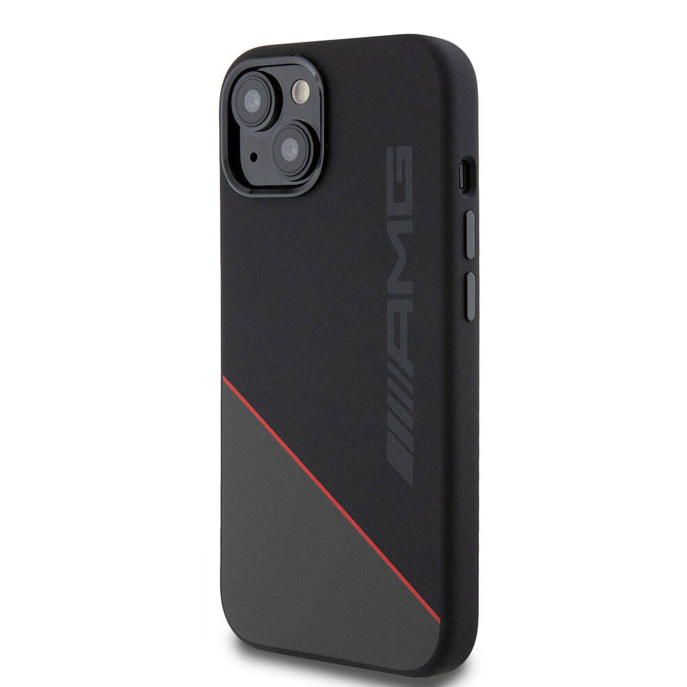 Apple iPhone 15 Kılıf AMG Orjinal Lisanslı M-safe Şarj Özellikli Silikon Kırmızı Çizgili Kapak Siyah
