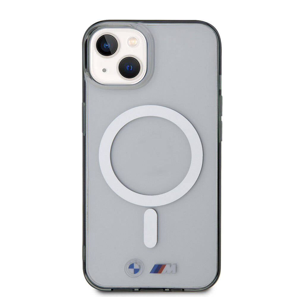 Apple iPhone 15 Kılıf BMW M-safe Şarj Özellikli Transparan Silver Ring Orjinal Lisanslı Kapak Renksiz