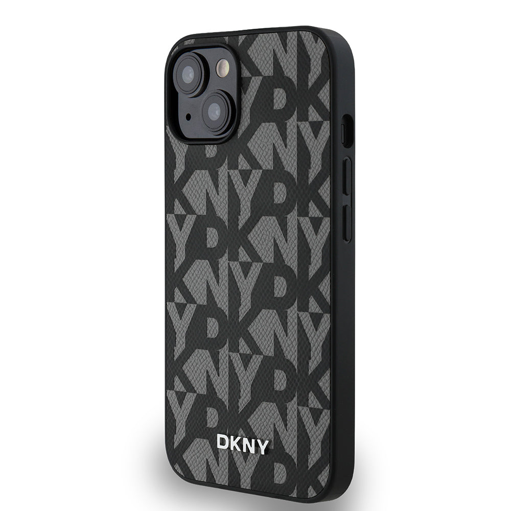 Apple iPhone 15 Kılıf DKNY Orjinal Lisanslı M-safe Şarj Özellikli 3D Yazılı Grid Pattern Kapak Gri