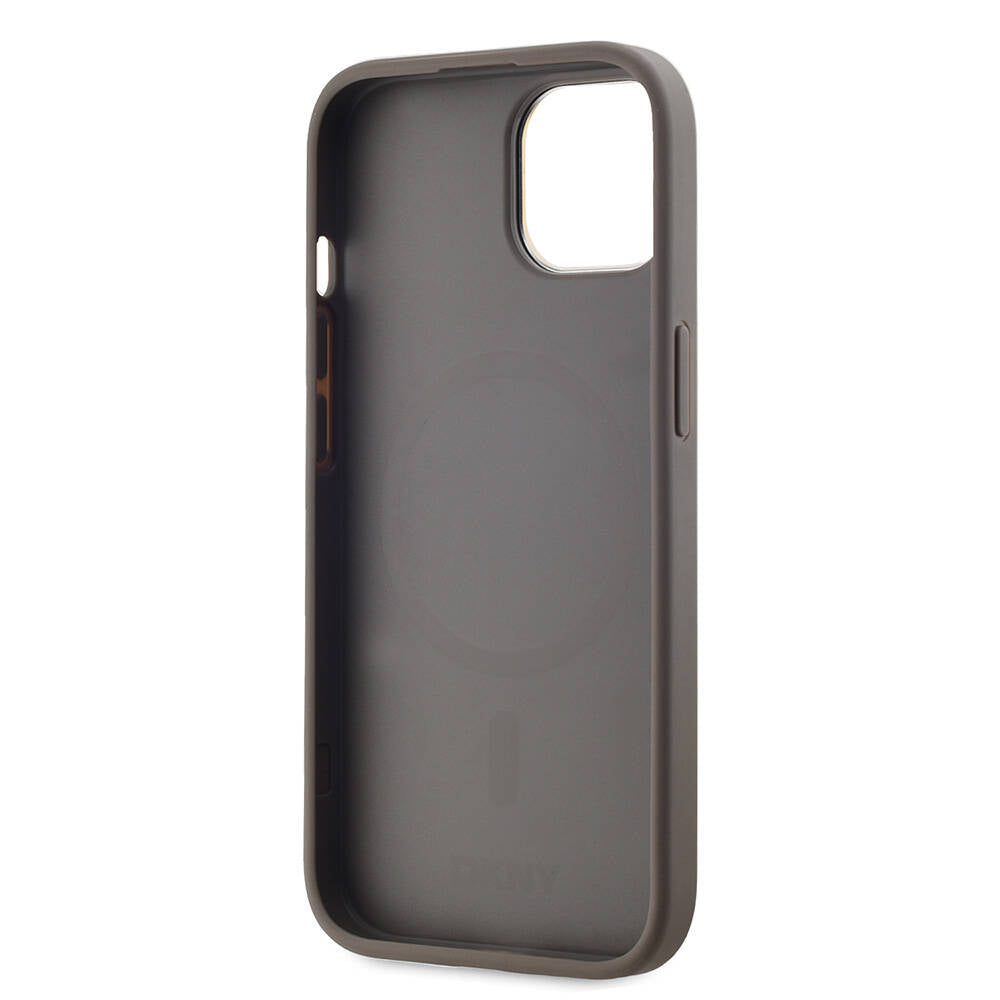 Apple iPhone 15 Kılıf DKNY Orjinal Lisanslı M-safe Şarj Özellikli 3D Yazılı Checkered Pattern Kapak Siyah