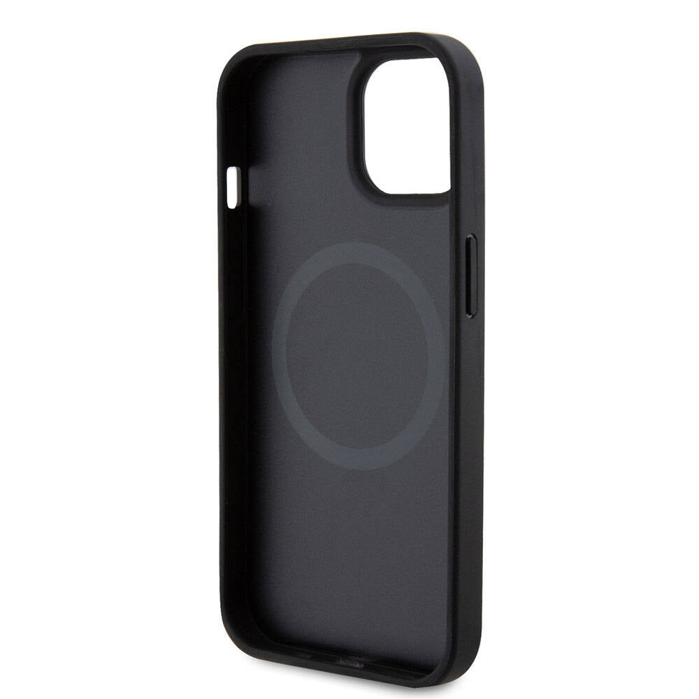 Apple iPhone 15 Kılıf Ferrari Orjinal Lisanslı M-safe Şarj Özellikli Metal Logolu PU Karbon Kapak Kırmızı