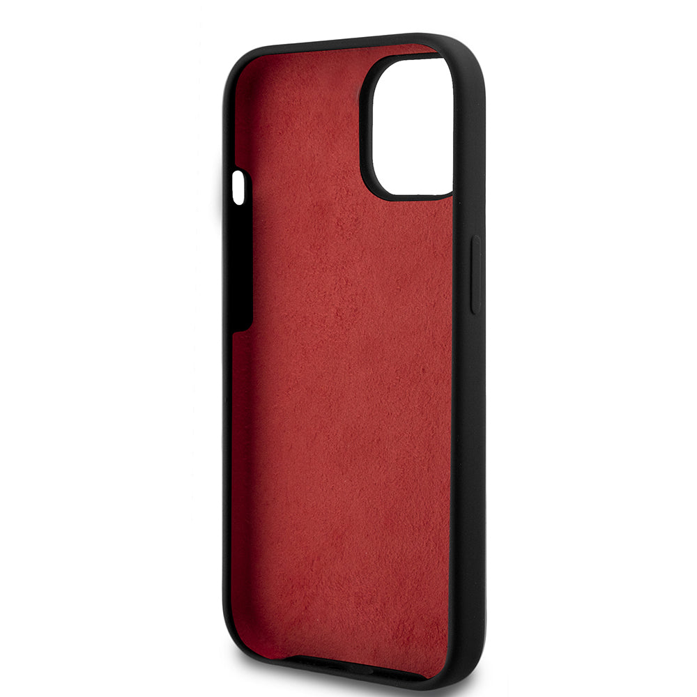 Apple iPhone 15 Kılıf Ferrari Orjinal Lisanslı Metal Logolu SF Yazılı Kapak Siyah