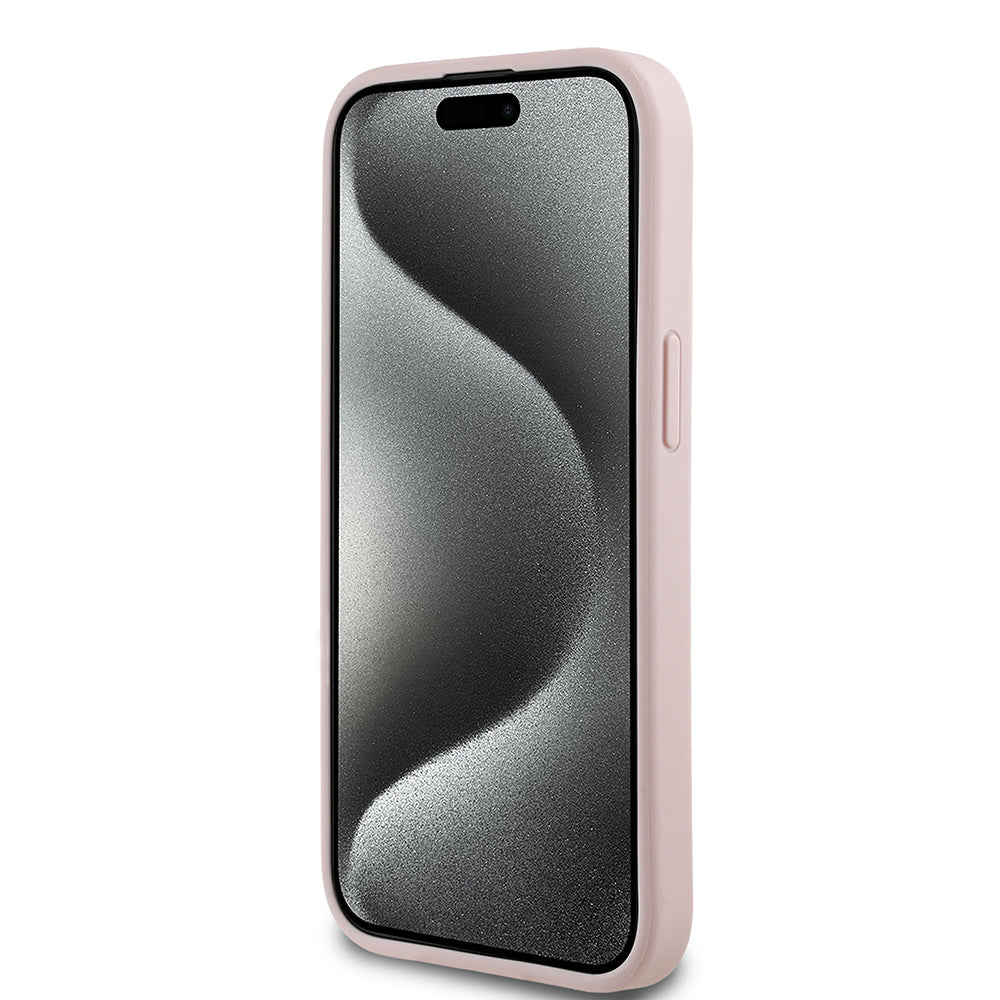 Apple iPhone 15 Kılıf Guess Orjinal Lisanslı Gül Baskılı Büyük Metal Logo Dizaynlı Kapak Siyah