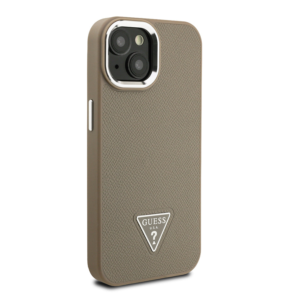 Apple iPhone 15 Kılıf Guess Orjinal Lisanslı M-safe Şarj Özellikli Grained Triangle Kapak Siyah