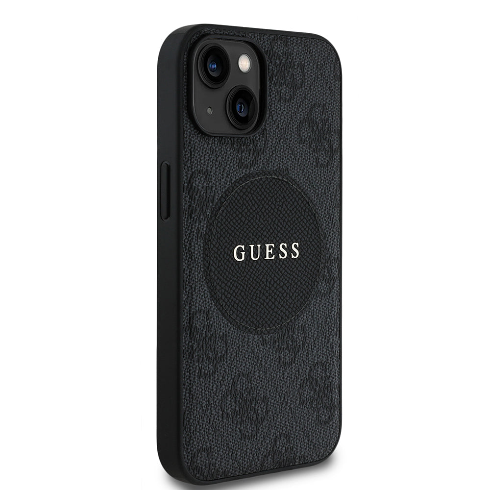 Apple iPhone 15 Kılıf Guess Orjinal Lisanslı M-safe Şarj Özellikli Yazı Logolu Circle Classic Kapak Pembe