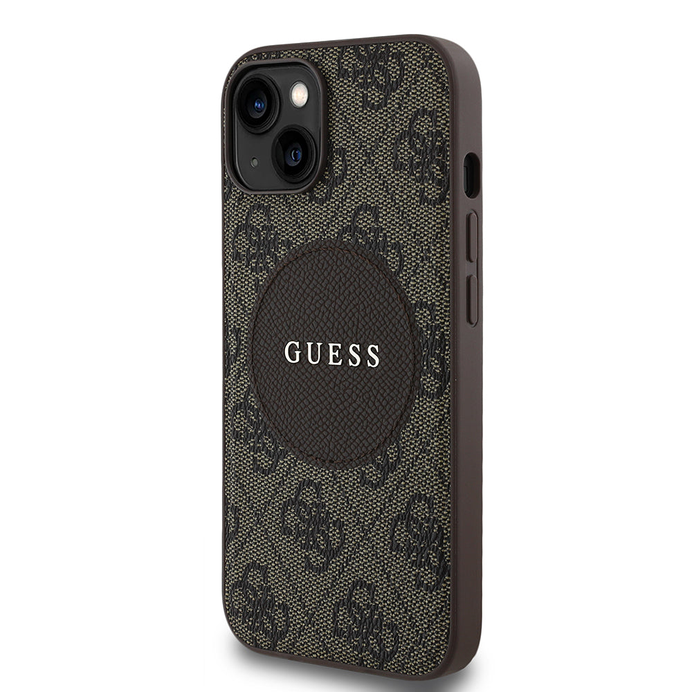 Apple iPhone 15 Kılıf Guess Orjinal Lisanslı M-safe Şarj Özellikli Yazı Logolu Circle Classic Kapak Pembe