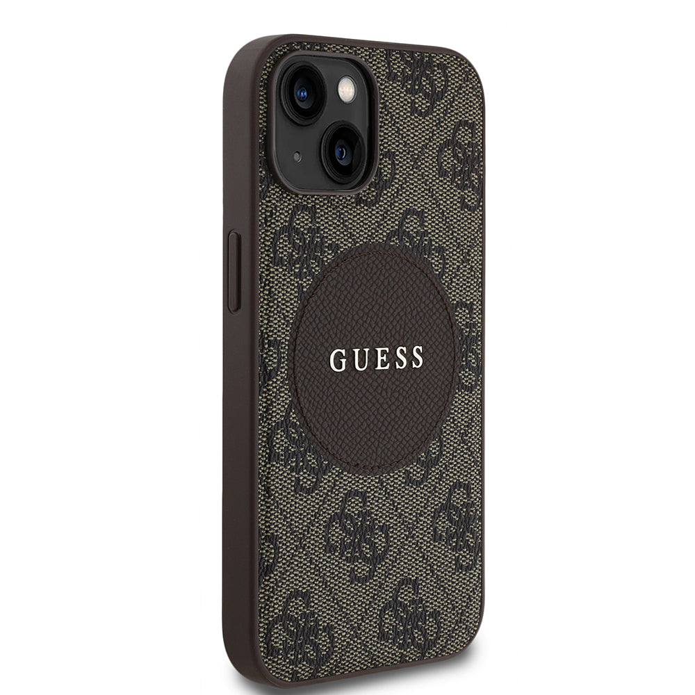 Apple iPhone 15 Kılıf Guess Orjinal Lisanslı M-safe Şarj Özellikli Yazı Logolu Circle Classic Kapak Pembe