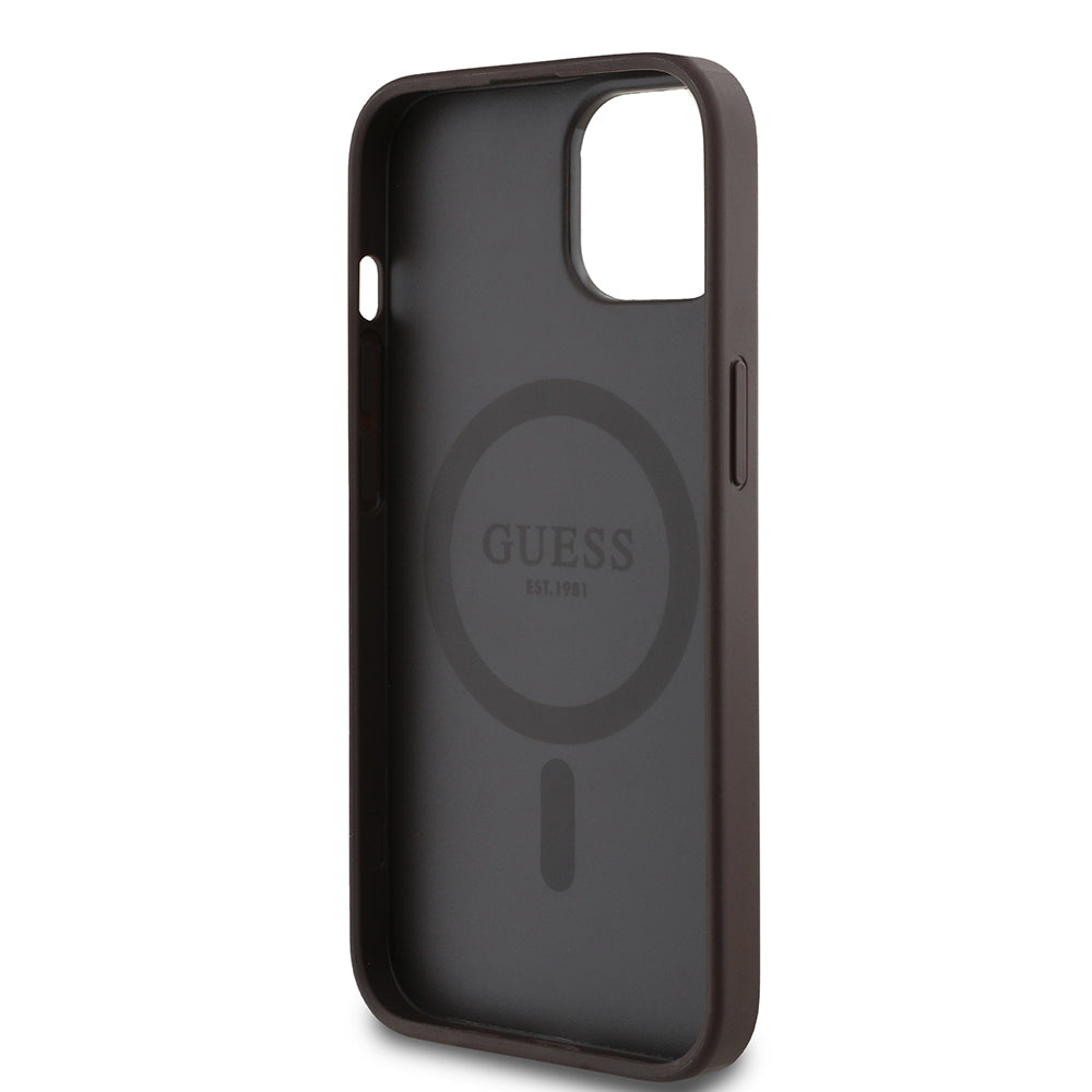Apple iPhone 15 Kılıf Guess Orjinal Lisanslı M-safe Şarj Özellikli Yazı Logolu Circle Classic Kapak Pembe