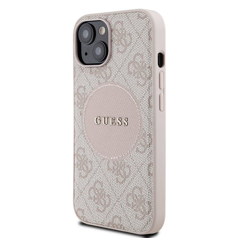 Apple iPhone 15 Kılıf Guess Orjinal Lisanslı M-safe Şarj Özellikli Yazı Logolu Circle Classic Kapak Siyah