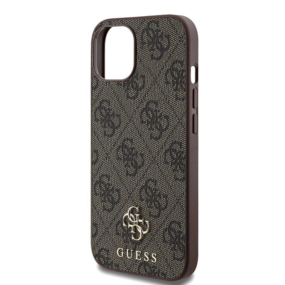 Apple iPhone 15 Kılıf Guess Orjinal Lisanslı M-safe Şarj Özellikli Small 4G Classic Kapak Kahverengi