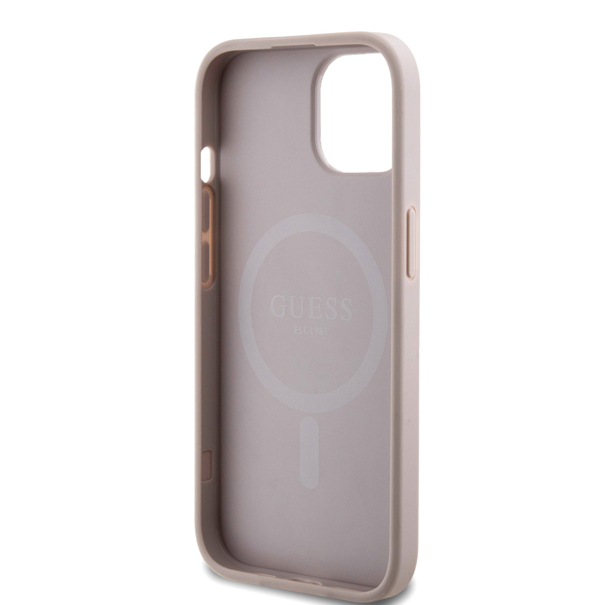 Apple iPhone 15 Kılıf Guess Orjinal Lisanslı M-safe Şarj Özellikli Small 4G Classic Kapak Pembe