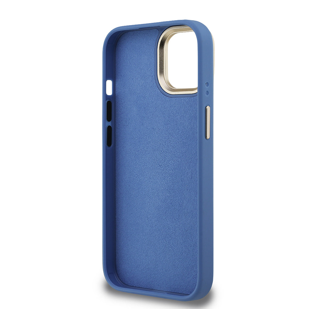 Apple iPhone 15 Kılıf Guess Orjinal Lisanslı PU Deri 4G Desenli Metal Büyük 4G ve Yazı Logolu Kamera Standlı Kapak Kahverengi