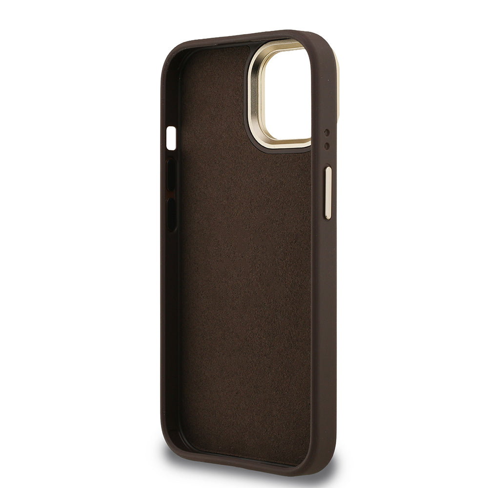 Apple iPhone 15 Kılıf Guess Orjinal Lisanslı PU Deri 4G Desenli Metal Büyük 4G ve Yazı Logolu Kamera Standlı Kapak Mavi