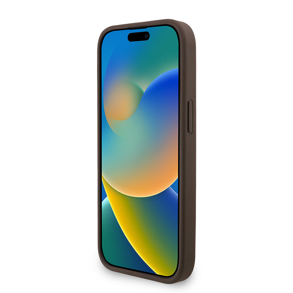 Apple iPhone 15 Kılıf Guess Orjinal Lisanslı PU Deri Bilek Askı İpli Metal Büyük 4G ve Yazı Logolu Kapak Pembe