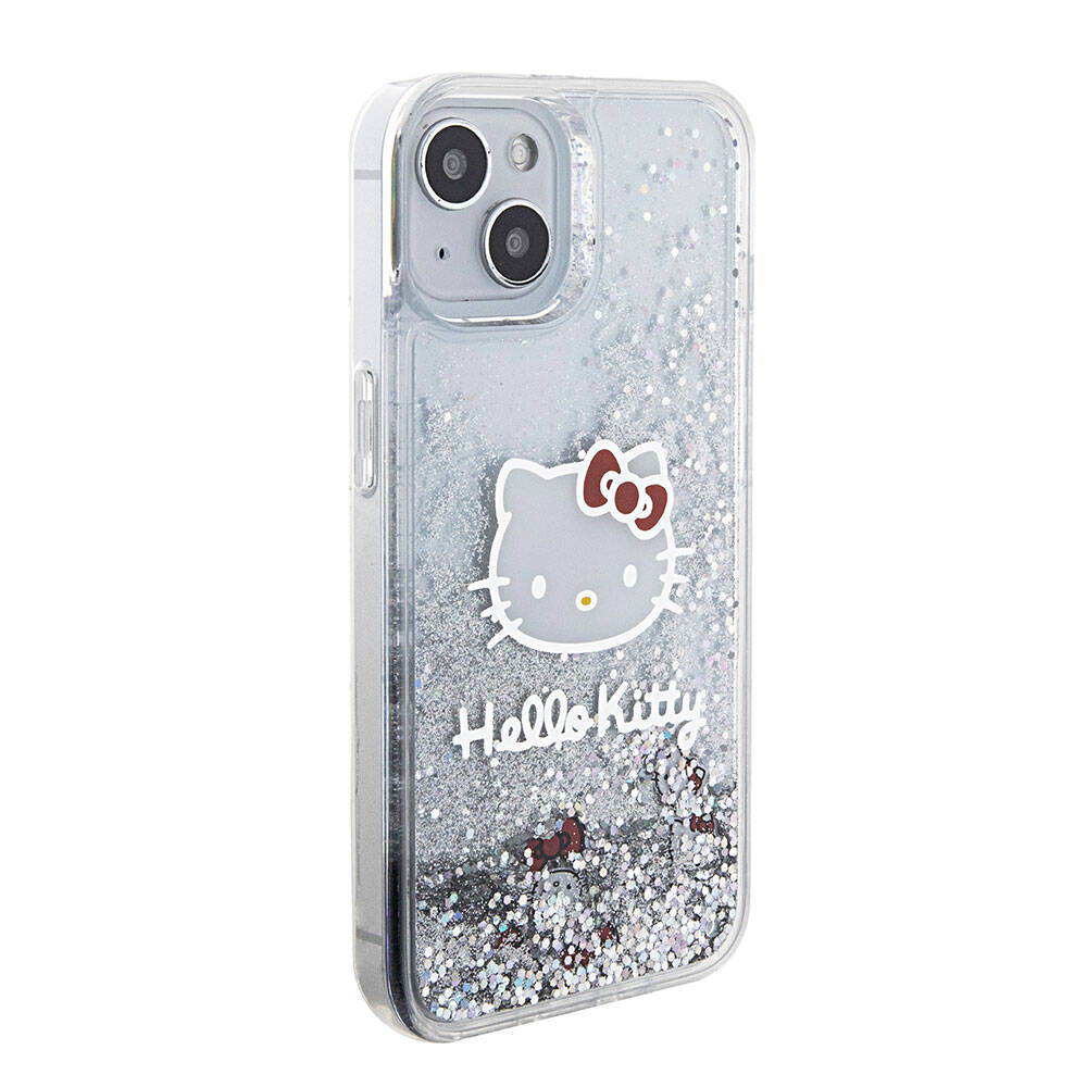 Apple iPhone 15 Kılıf Hello Kitty Orjinal Lisanslı İkonik Sıvılı Glitter Kapak Renksiz