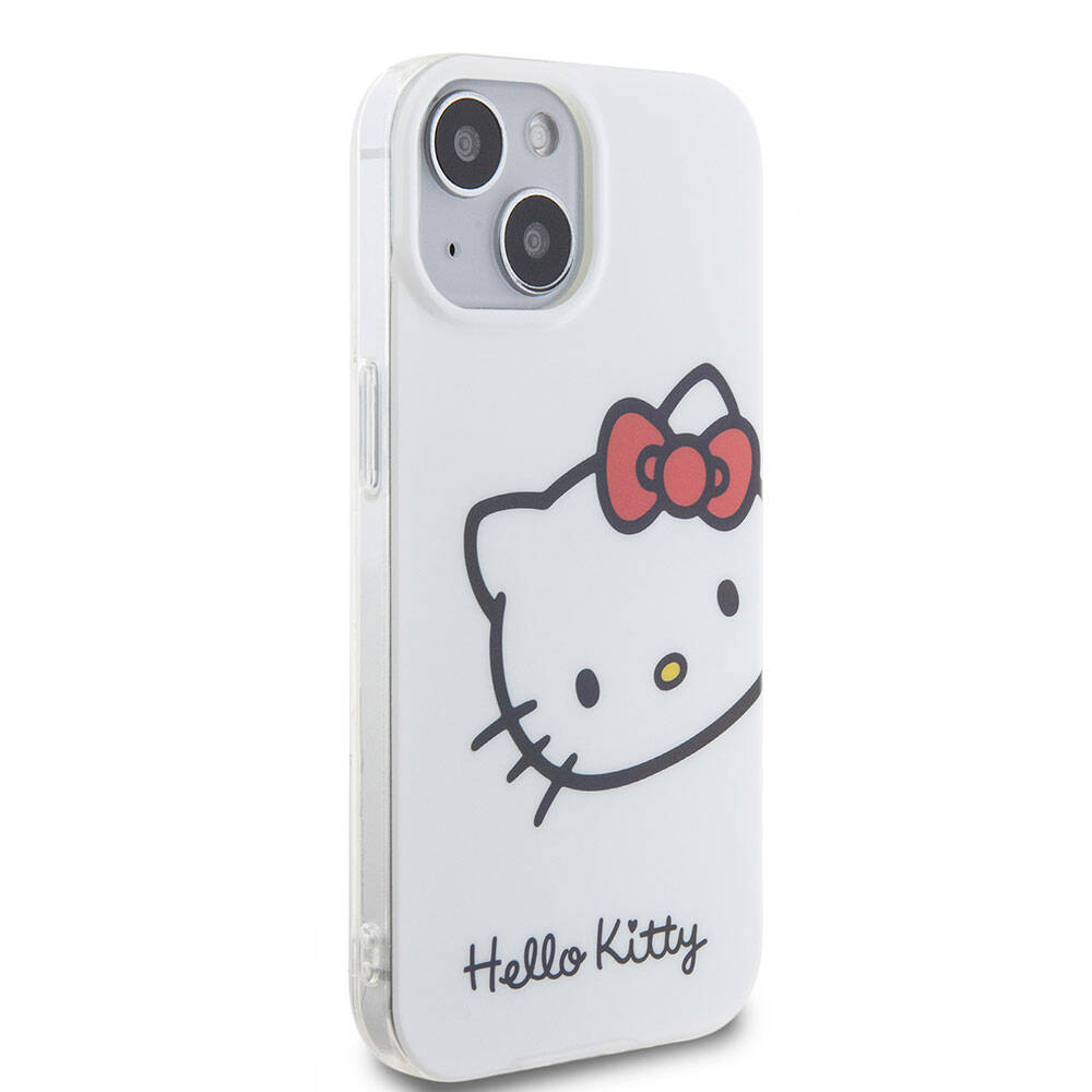 Apple iPhone 15 Kılıf Hello Kitty Orjinal Lisanslı Yazı ve İkonik Logolu Kitty Head Kapak Pembe
